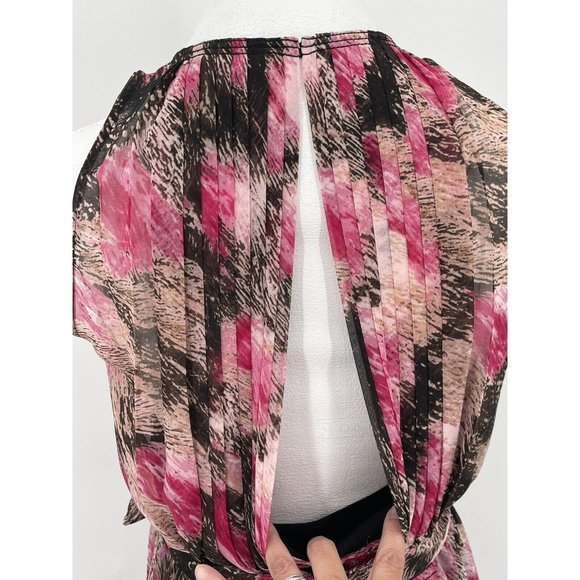 DIANE VON FURSTENBERG Pleated Open Back Belted Sleeveless Dress Pink Brown 6‎ - Picture 6 of 11